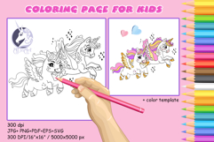 Cute Unicorns coloring page for kids Product Image 1