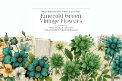 Watercolor Emerald Green Vintage Flowers Clipart Product Image 1