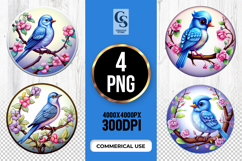 Blue Bird Floral Clipart Sublimation PNG Product Image 1