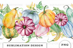 Watercolor Pumpkins seamless border png Product Image 1