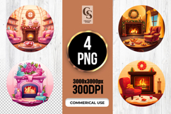 Cozy Fireplace Living Room Clipart Sublimation PNG Product Image 1