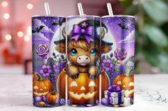Halloween Highland Cow 20oz Tumbler Wrap Sublimation Product Image 1