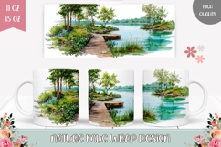 Watercolor Lake Mug Wrap Design, Nature Mug Template Product Image 1