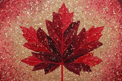 Red maple leaf on a glittery gold and red background Product Image 1