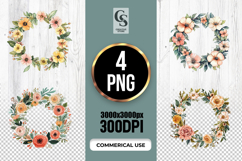 Peach Floral Wreath Clipart Sublimation PNG Product Image 2