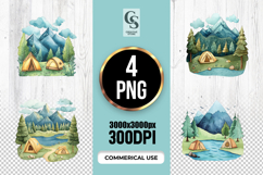 Camping Mountain Landscape Watercolor Clipart png Product Image 1