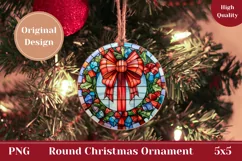 Stained Glass Christmas Ornament PNG, Christmas Red Bow PNG Product Image 1