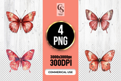 Red Butterfly Watercolor Clipart Sublimation PNG Product Image 1
