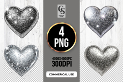 Silver Glitter Heart Sparkle Clipart Sublimation PNG Product Image 1