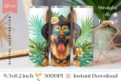 Summer Dog Tumbler Wrap, German Shepherd Dog Tumbler PNG Product Image 1