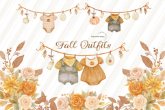 Fall Outfits Clothesline Clipart, Rustic Boho Floral Product Image 1