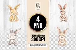 Cute Bunny Rabbit Watercolor Clipart Sublimation PNG Product Image 1