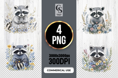 Floral Raccoon Watercolor Clipart Sublimation PNG Product Image 1