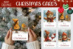 Watercolor Christmas Greeting Cards, Cartoon Christmas Girl Product Image 1