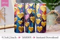 Golden Hearts Tumbler Design, Valentine's Day Sublimation Product Image 1
