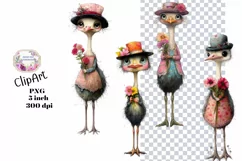 Birds, Ostrich, Ephemera, PNG, watercolor, Clipart Product Image 1