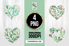 Watercolor Leaf Heart Clipart Sublimation PNG Product Image 1