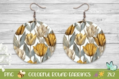 Gold Tulips Round Earrings, Flowers Earrings Print Product Image 1