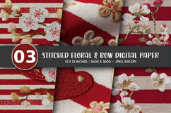Stitched Floral &amp; Bow Digital Paper Product Image 1
