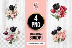 Tulip Bouquet Watercolor Flowers Clipart Sublimation PNG Product Image 1
