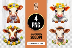 Cute Cow With Flower Crown Clipart Sublimation PNG Product Image 1