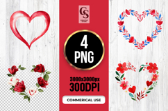 Watercolor Floral Heart Frames Clipart Sublimation PNG Product Image 1