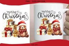 Christmas Scene Bear with Gifts Sublimation PNG Designs Product Image 1