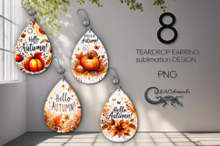 Hello Autumn | 8 fall Teardrop earring sublimation designs Product Image 1