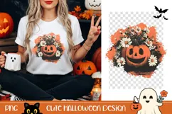 Halloween Pumpkin PNG, Floral Halloween Pumpkin T-Shirt PNG Product Image 1