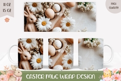 3D Easter Bunny Mug Wrap, Floral Mug Design Product Image 1