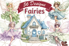 Pastel Fairy Garden Clipart, Cute Fairies &amp; Toadstools PNG Product Image 1