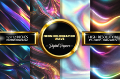 neon holographic wave Digital Papers - 04 variations Product Image 1