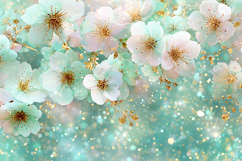 Pastel flowers and gold accents on a soft teal color Product Image 1