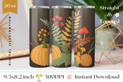Pumpkin Tumbler Wrap Design, Mushrooms Tumbler Sublimation Product Image 1