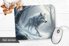 Snowy Wolf in a Misty Forest Mouse Pad PNG Design Product Image 1