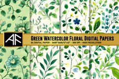 Green Watercolor Floral Digital Paper Patterns Product Image 1