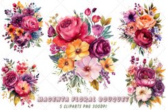 Watercolor Magenta Floral Bouquet Clipart Bundle Product Image 1