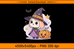 Kawaii Witch Girl with Pumpkin Sublimation Design PNG Product Image 1