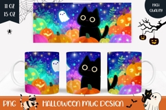 Halloween Black Cat Mug Design, Kawaii Cat Coffee Mug Wrap Product Image 1