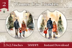 Christmas Car Coasters Design, Christmas Family Sublimation Product Image 1