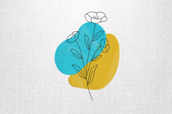Minimalist Blue Yellow Floral Line Art Embroidery Design Product Image 1