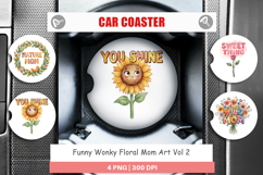 Wonky Floral Mom Car Coaster Product Image 1