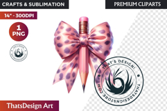 Pastel Coquette Pencil bow Clipart Girly School Supplies Product Image 1