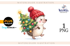Watercolor illustration of Christmas hedgehogs Product Image 1