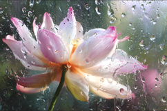 Lotus Flower in Rain Water Droplets Photography Art Product Image 1