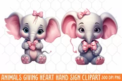 Animals Giving Heart Hand Sign, Watercolor Clipart Product Image 1