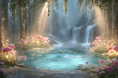 Enchanted Fairy Forest Waterfall Fantasy Background Product Image 1