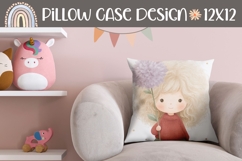 Cartoon Girl Pillow Design, Cute Girl Pillowcase Template Product Image 1