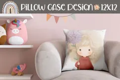 Cartoon Girl Pillow Design, Cute Girl Pillowcase Template Product Image 1