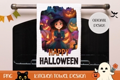 Cartoon Halloween Witch Towel, Halloween Pumpkins Towel PNG Product Image 1